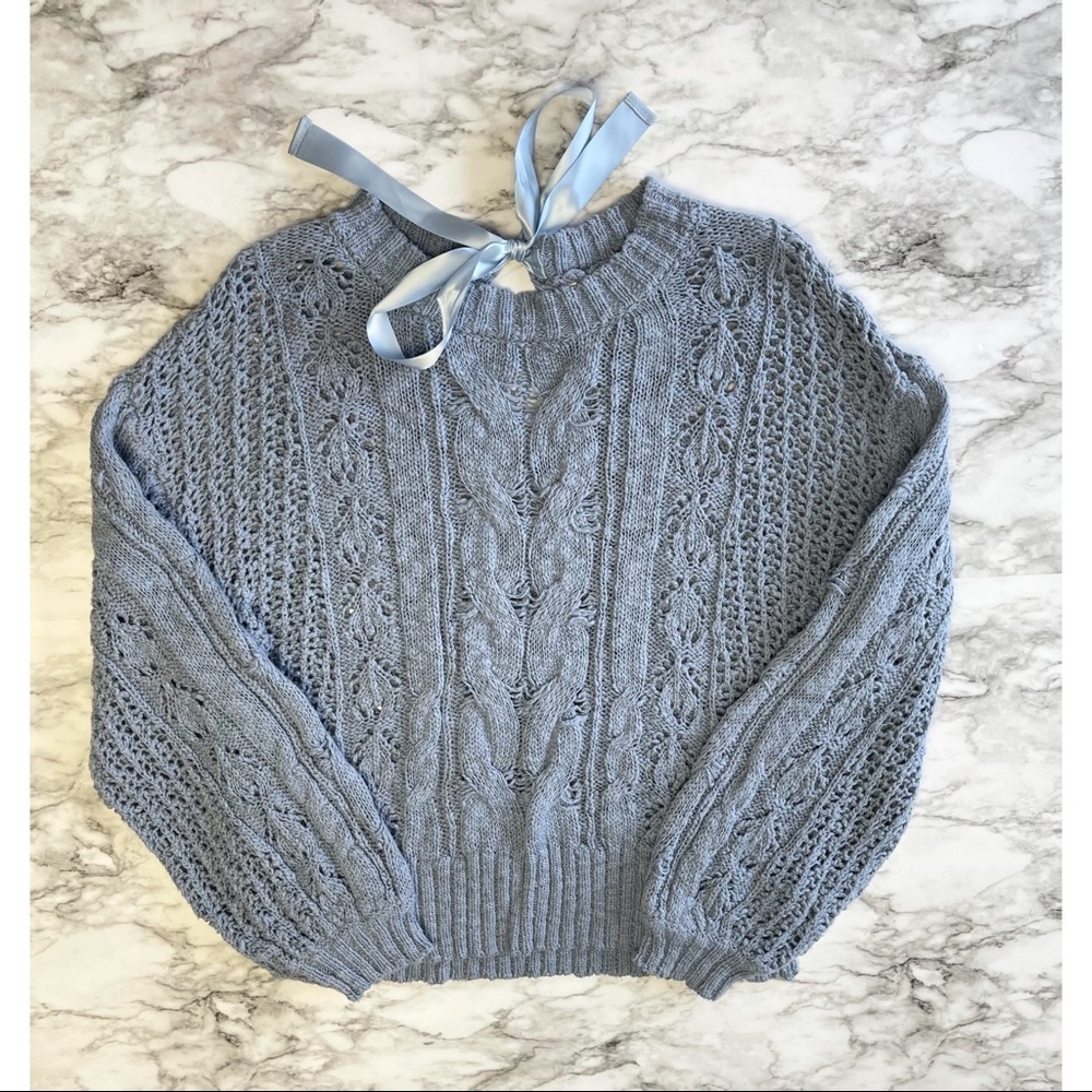 Blue Lauren Conrad Knit Sweater Tie Back Ribbon